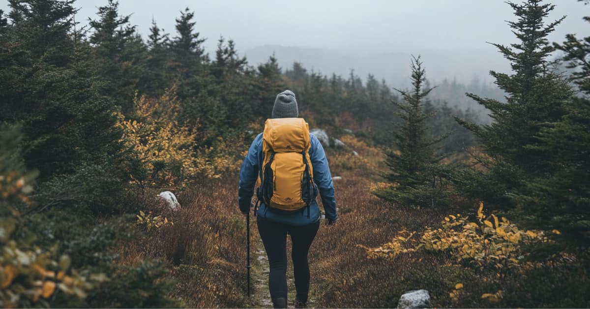 the back of a person with a backpack hiking, concept of Hiking in New Hampshire: Mosquito and Tick Prevention