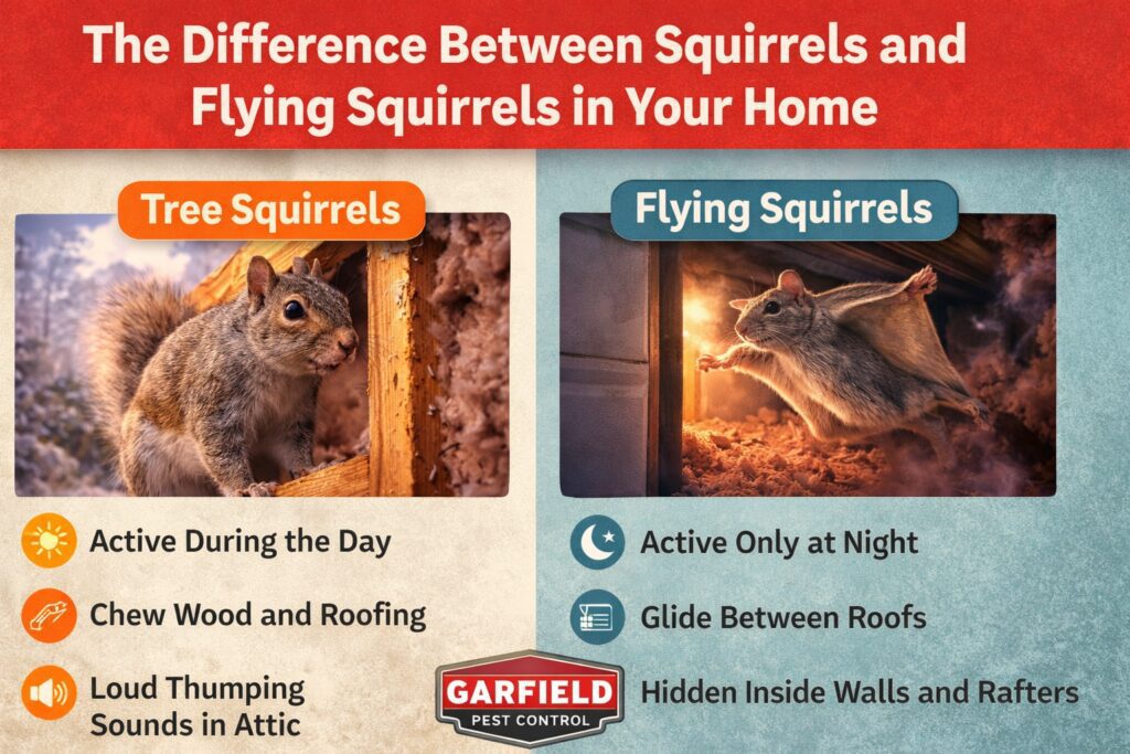 Infographic about the Difference between Squirrels and Flying Squirrels in your home